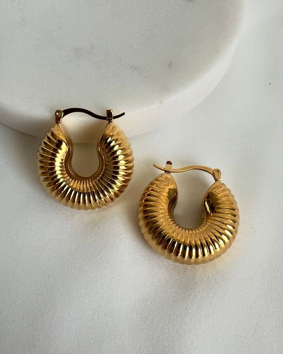 Textured Dome Hoops – Vintage Gold Style