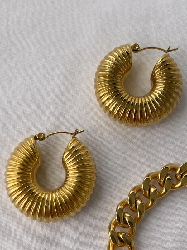 Textured Dome Hoops – Vintage Gold Style