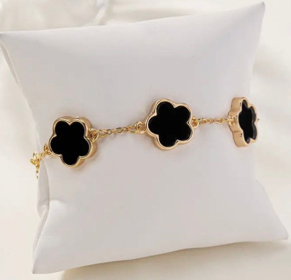 Clover Gold-Plated Bracelet - Black