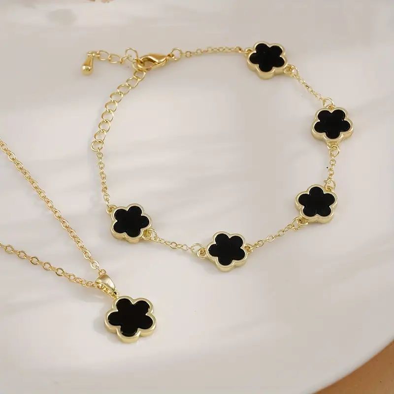 Clover Gold-Plated Bracelet - Black