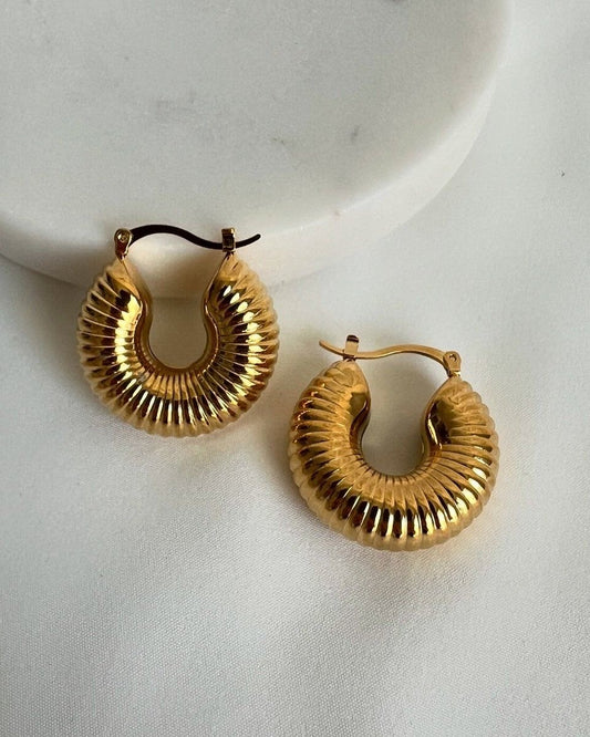 Textured Dome Hoops – Vintage Gold Style