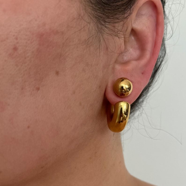 Soléa Reversible C-Hoop Earrings – Gold Boho Style